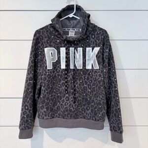 PINK Victoria's Secret Leopard Printed Glam Studded Hoodie Sweatshirt Large Y2K